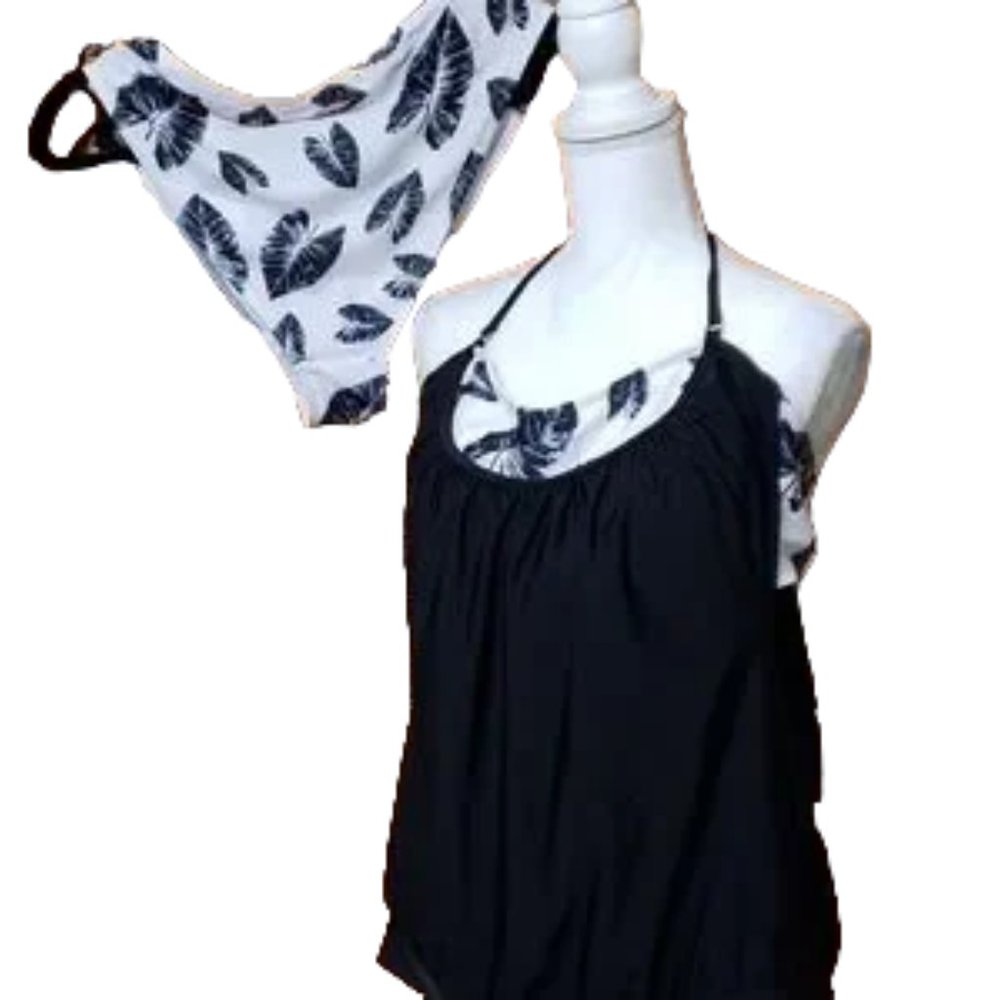 Rosegal 2 pc Black/ White Floral Tankini 1XL NWT